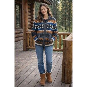 American Eagle Women’s Wool Blend Aztec Southwest Zip Knit Sweater Jacket S/P...